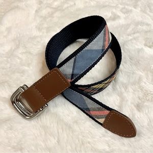 Janie and Jack picnic blue plaid cotton madras and leather d-ring belt, 2T to 3